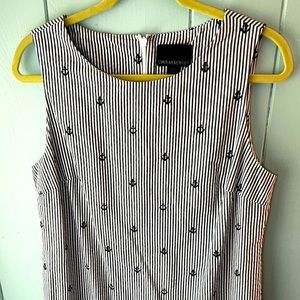 Navy and White Stripped and Anchor Detailed Scalloped Dress
